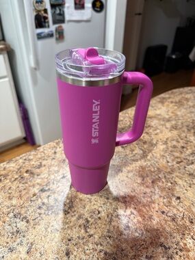 Stanley Pink Travel Mug with Handle and Clear Lid
